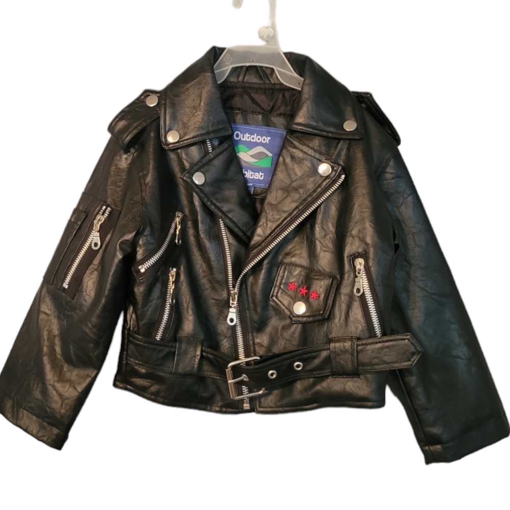 Outdoor Habitat  Black Boys Faux Motorcycle USA Leather Jacket Eagle Size 2T